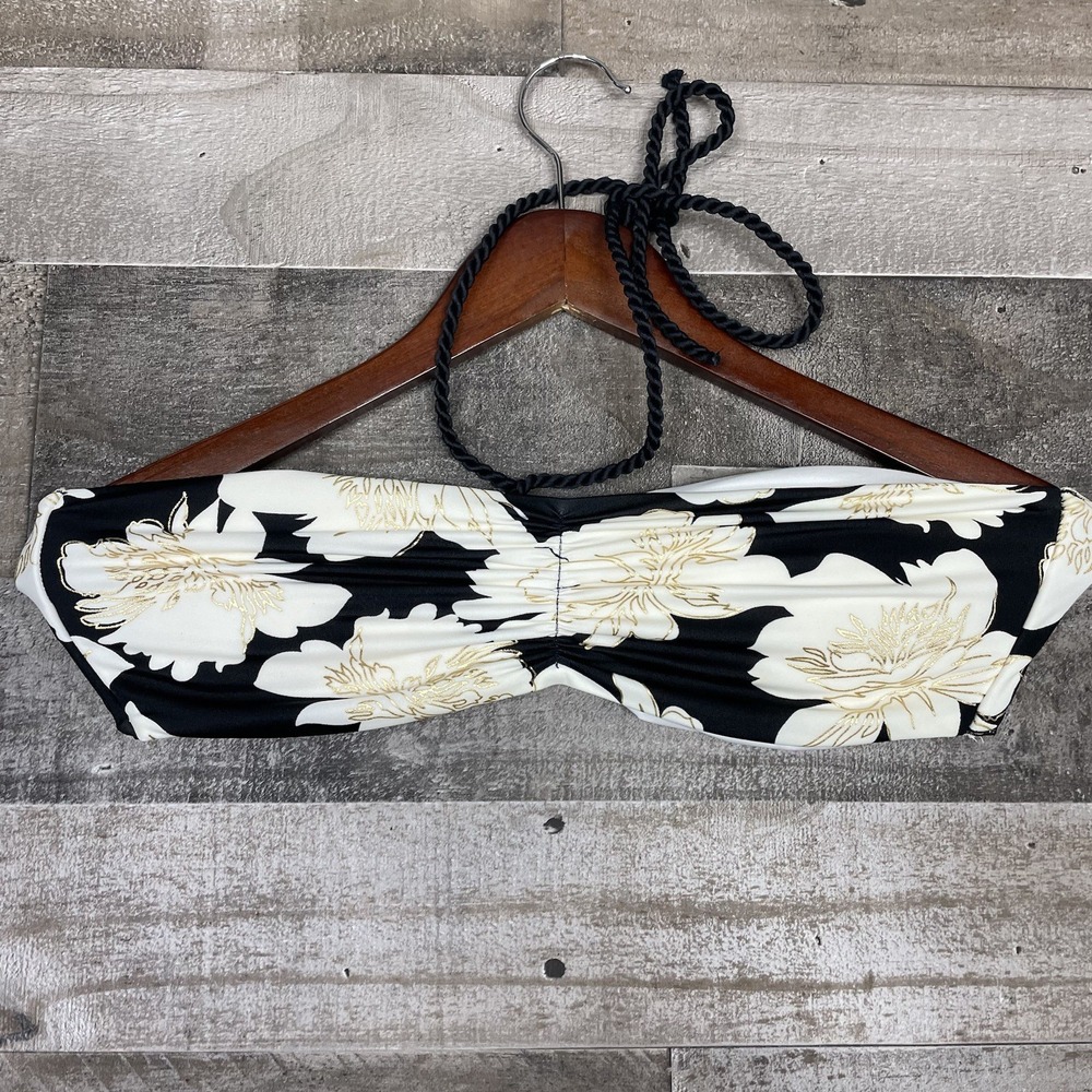 Victoria's Secret Swim Top Womens L Bandeau Black Floral Padded No Wire Bikini